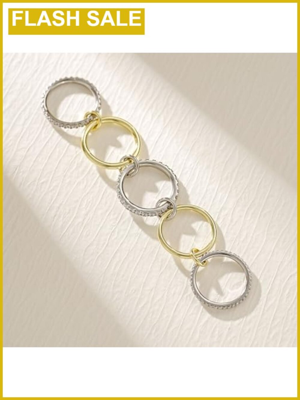 14K Gold Plated Stackable Rings Cubic Zirconia Interlocking Stack Ring Set - Picture 4 of 6